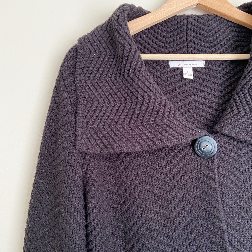 JM Collection Charcoal Textured Sweater Cardigan - Picture 2 of 6